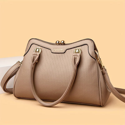 OGEHUAFEE 's Quilted Handbag - Elegant Multi-Layer French-Inspired Quilted Striped (Brown/Beige/Green/Black) Button Closure, Golden-Tone Hardware, Detachable Strap & Nylon - Dress Handbag for, Wedding,