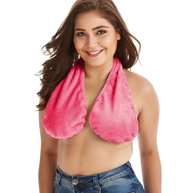 1pc Modern Hanging Neck Sweat-Towel Bra - Ultra-Soft Polyester- Blend, Round Design for Beach, Sports, Daily Wear & Nursing, Hand Wash Only