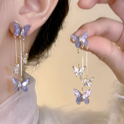 Elegant & Cute Style, Light Purple Small Butterfly Tassel Earrings, Delicate Temperament Accessory For Party & Daily Wear, Idea Gift
