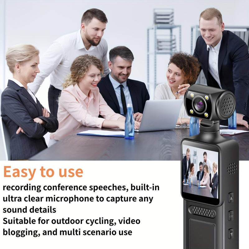 4K handheld stabilizer pocket sports camera, 4K HD camera with 180 ° rotating lens, 1.3-inch screen, portable rechargeable, Vlog camera, suitable for action shooting