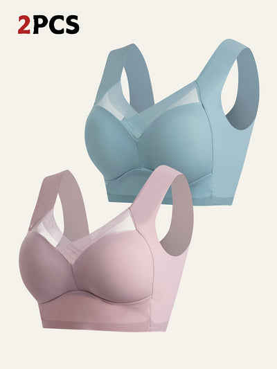2pcs Elegant Lei Sports Bra Yoga Fitness Underwear Breathable and Comfortable with Mesh Details Women's Seamless Sports Bra Women's Sportswear and Clothing Women's Underwear