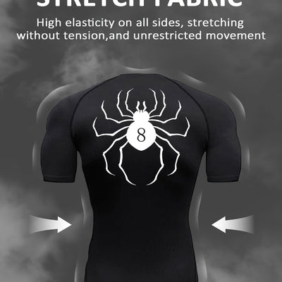 Spider Pattern Compression Shirts Men's Short Sleeve Athletic Undershirt Gear T-shirt For Sports Workout (Pants Not Included)