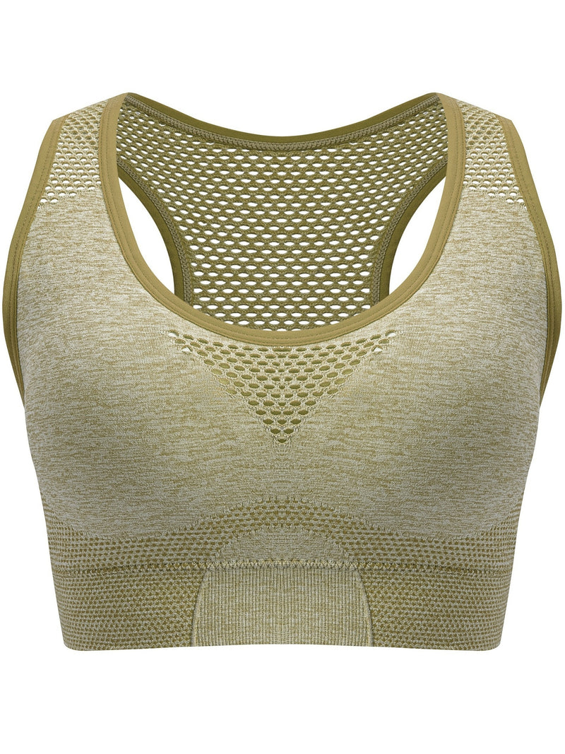 3pcs Plus Size Sports Bras, Polyamide Blend, Hollow Mesh Design, Low Support, Removable Padding, Crew Neck, Medium Stretch, Knit Fabric, with Casual Wear for Women&