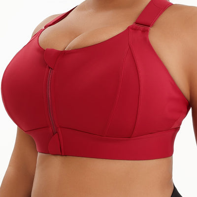 Women'S Plus Size High-Elasticity Sports Bra with Zipper - Blue, Non-Removable Padding, Adjustable Shoulder Straps, Ideal for Yoga & Pilates, Plus Size Yoga Apparel|Sleek Bralette|Comfortable Fit, Plus Size Yoga Apparel