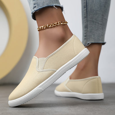 Women's Simple Solid Color Canvas Shoes, Casuals Slip On Outdoor Shoes, Lightweight Low Top Shoes