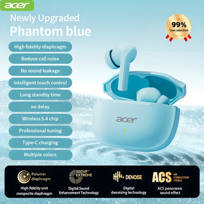 ACER OHR504 Wireless Headphone, Super Long Standby, Wireless Earphone Hi-Fi Stereo Sound, Smart Call Noise Cancellation, Gaming Mode Low Latency,  Comfortable Fit for Travel, Sports, Work, Study, Game, Multi-Device, Ideal Chr