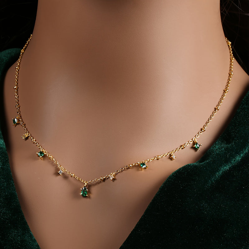 Cute Minimalist Green Zirconia Pendant Necklace Plated with