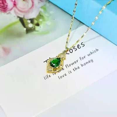 Stainless Steel Necklace with Green Water Drop Pendant - Elegant Geometric Design, Perfect for Daily Wear or Gifting, Ideal for Boys and Girls, Everyday Jewelry|Modern Minimalist|Durable Jewelry, For Teenager