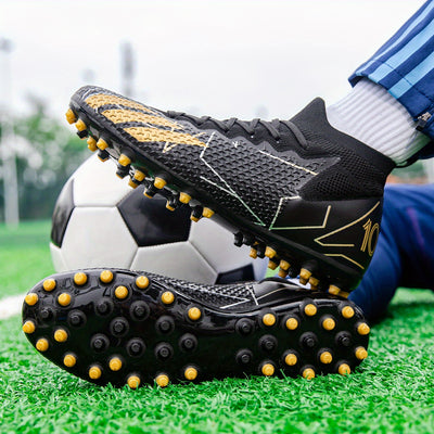 Men's Anti-Slip Soccer cleats with AG/FG/TF Studs - Professional Football shoes, Lightweight TPU/Rubber Outsole, Ankle Support, White & Turquoise Accents - for Matches, Training, Grass, Indoor/Outdoor - All-Season cleats for