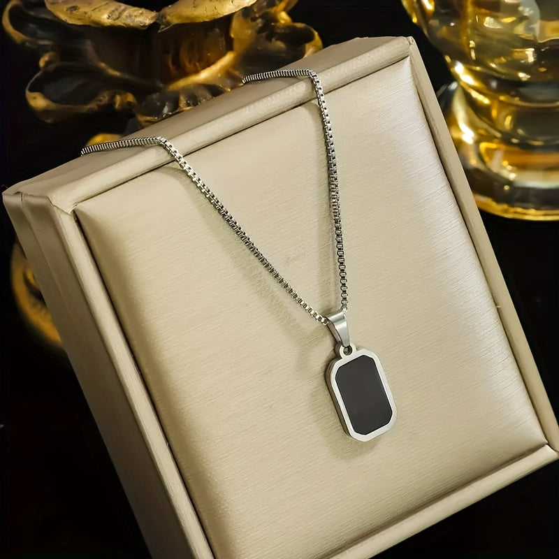 An elegant 18k Golden-plated stainless steel rectangular black pendant necklace, perfect for daily wear and vacation accessories, an ideal Valentine&