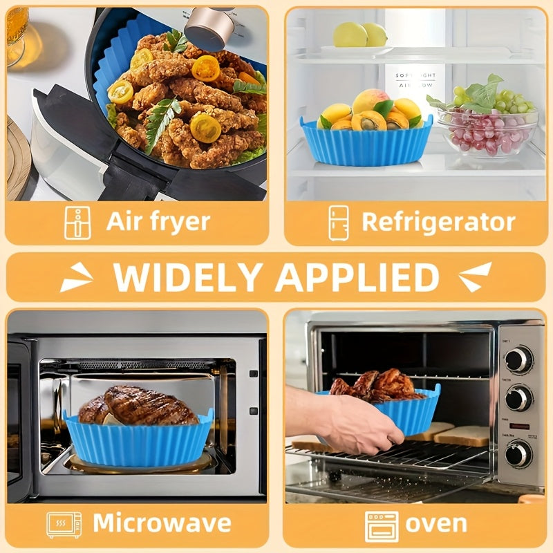 6pcs Silicone Air Fryer Liners - Blue Non-Stick Baking Pans with Scalloped Edges & Perforated Design for Even Heat Distribution, Easy Release, Healthy Oil-Free Cooking - Food-Safe, Reusable, Fits Most Air Fryers, Reusable Kit