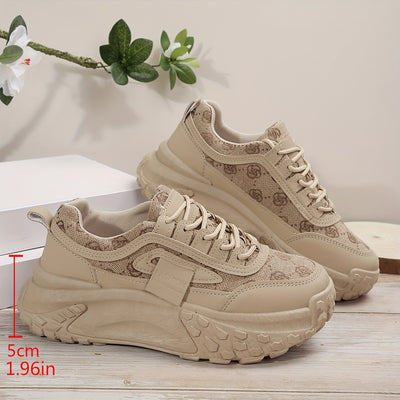 Women's Flower Pattern Platform Sneakers, Casual Lace Up Outdoor Shoes, Comfortable Low Top Shoes