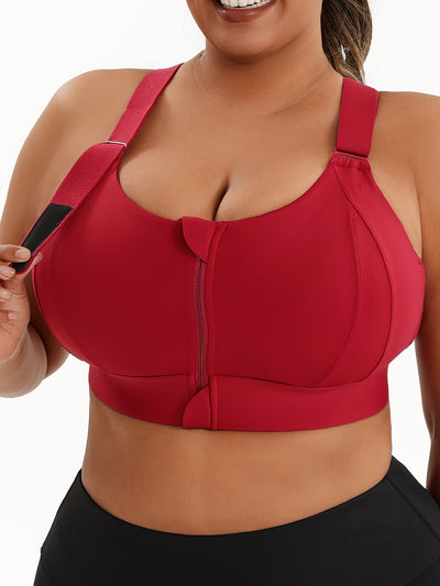 Women'S Plus Size High-Elasticity Sports Bra with Zipper - Blue, Non-Removable Padding, Adjustable Shoulder Straps, Ideal for Yoga & Pilates, Plus Size Yoga Apparel|Sleek Bralette|Comfortable Fit, Plus Size Yoga Apparel