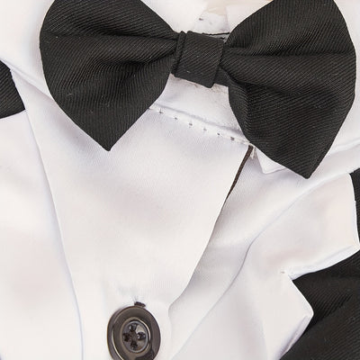 Elegant Black & White Pet Tuxedo with Bow Tie - Formal Attire for Small Dogs and Cats, Perfect for Weddings, Birthdays, and Special Events