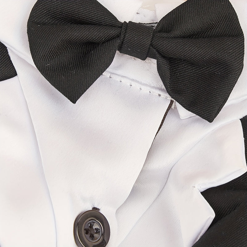Elegant Black & White Pet Tuxedo with Bow Tie - Formal Attire for Small Dogs and Cats, Perfect for Weddings, Birthdays, and Special Events