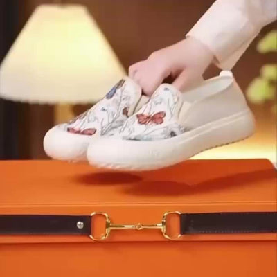 Women's Butterfly Pattern Sneakers, Casual Slip On Outdoor Shoes, Lightweight Low Top Shoes