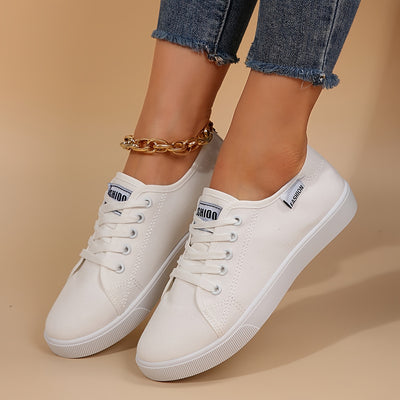Women's Solid Color Canvas Shoes, Casual Lace Up Outdoor Shoes, Lightweight Low Top Sneakers