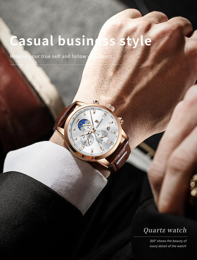 ساعة LIGE للرجال فاخرة من جلد البولي يوريثان رياضية كوارتز ساعة كرونوغراف للرجال هدية عيد الميلاد