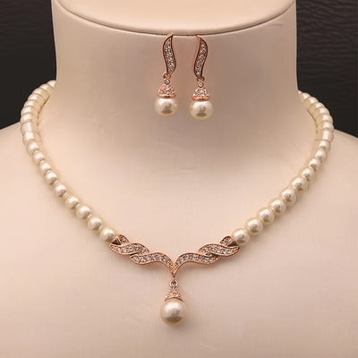 Luxury Glass Imitation Pearl Earrings and Necklace Set for Girls - Three-Piece Beige Jewelry Collection, Elegant Party Jewelry, Perfect for Girls' Accessories, For Teenager, For Teenager