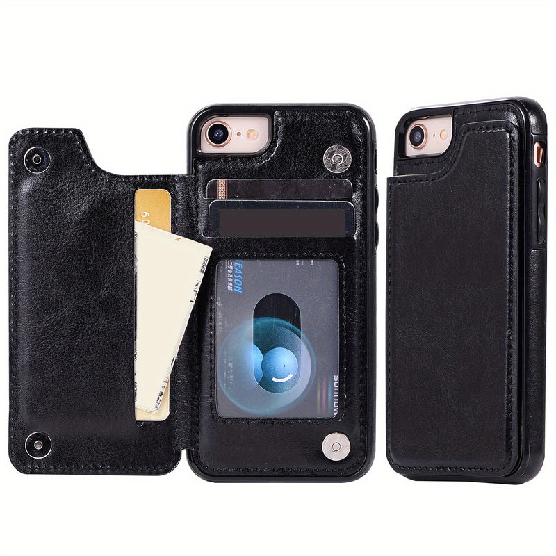 جراب iPhone قابل للطي من الجلد الصناعي عالي الجودة مع فتحات للبطاقات وحامل مقاوم للصدمات متوافق مع موديلات مختلفة بما في ذلك X XR XS Max 11 pro 12 pro 13 pro 14 15 16 SE 6 7 8 plus