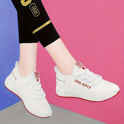Women's Breathable Knit Sneakers, Casual Lace Up Outdoor Shoes, Comfortable Low Top Sport Shoes