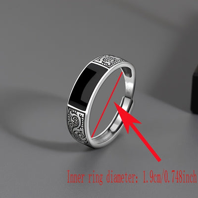 Men'S Vintage Dragon Pattern Ring with Black Onyx Stone - Adjustable Copper Band, Intricate Design, Fashion Statement Piece