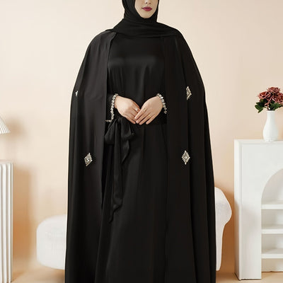 Women'S Elegant Muslim Abaya - Heavy Rhinestone-Embellished Long Sleeve Shawl Robe with Batwing Sleeves & Floor-Length Design, Loose Fit Islamic Dress for Ramadan, Prayer, Daily Wear - Modest Muslim Clothing (MOA067), Abaya F