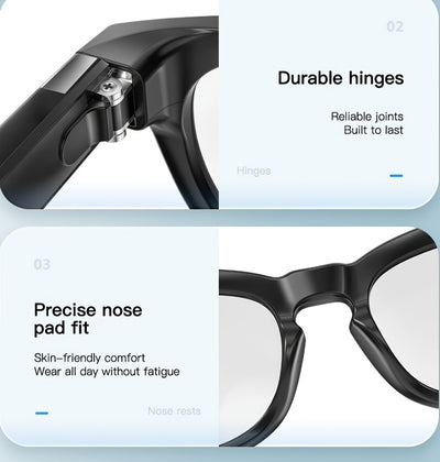 Q8 360° Surround Sound & HD Speakers Glasses with 360° Audio, HD Audio Quality, Dual-Channel Stereo Design, 360° Surround Sound Experience