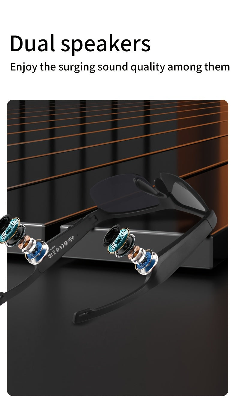 KOIPSSE Smart Glasses with Built-in Microphone, High-Resolution Audio, Waterproof IPX4, USB/Battery Powered, Rechargeable Lithium Polymer Battery, 120mAh, Wireless Connection, Outdoor Sports Glasses with HIFI Music Playback,