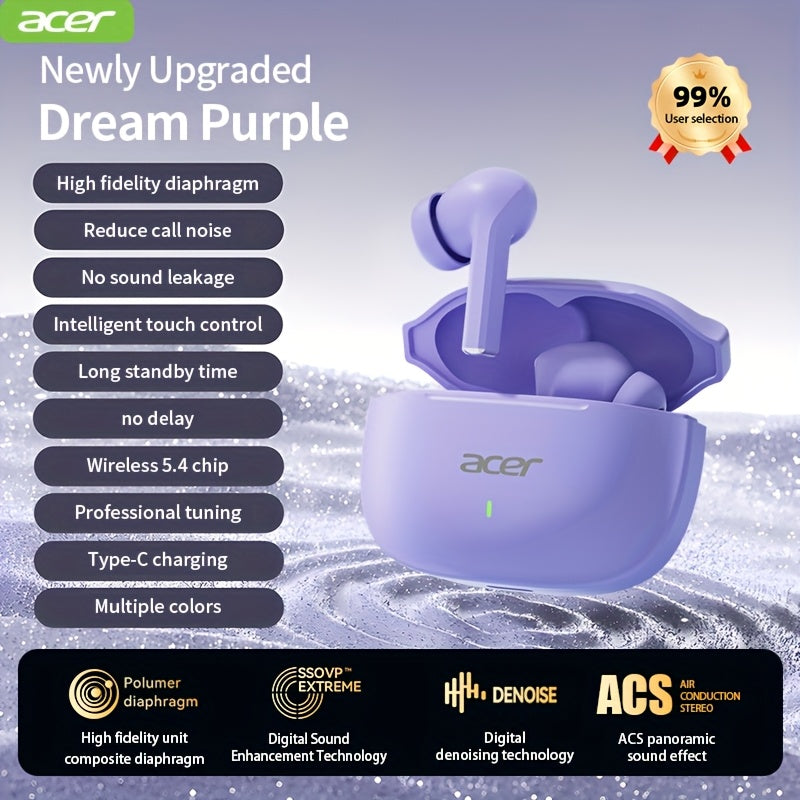 ACER OHR504 Wireless Headphone, Super Long Standby, Wireless Earphone Hi-Fi Stereo Sound, Smart Call Noise Cancellation, Gaming Mode Low Latency,  Comfortable Fit for Travel, Sports, Work, Study, Game, Multi-Device, Ideal Chr