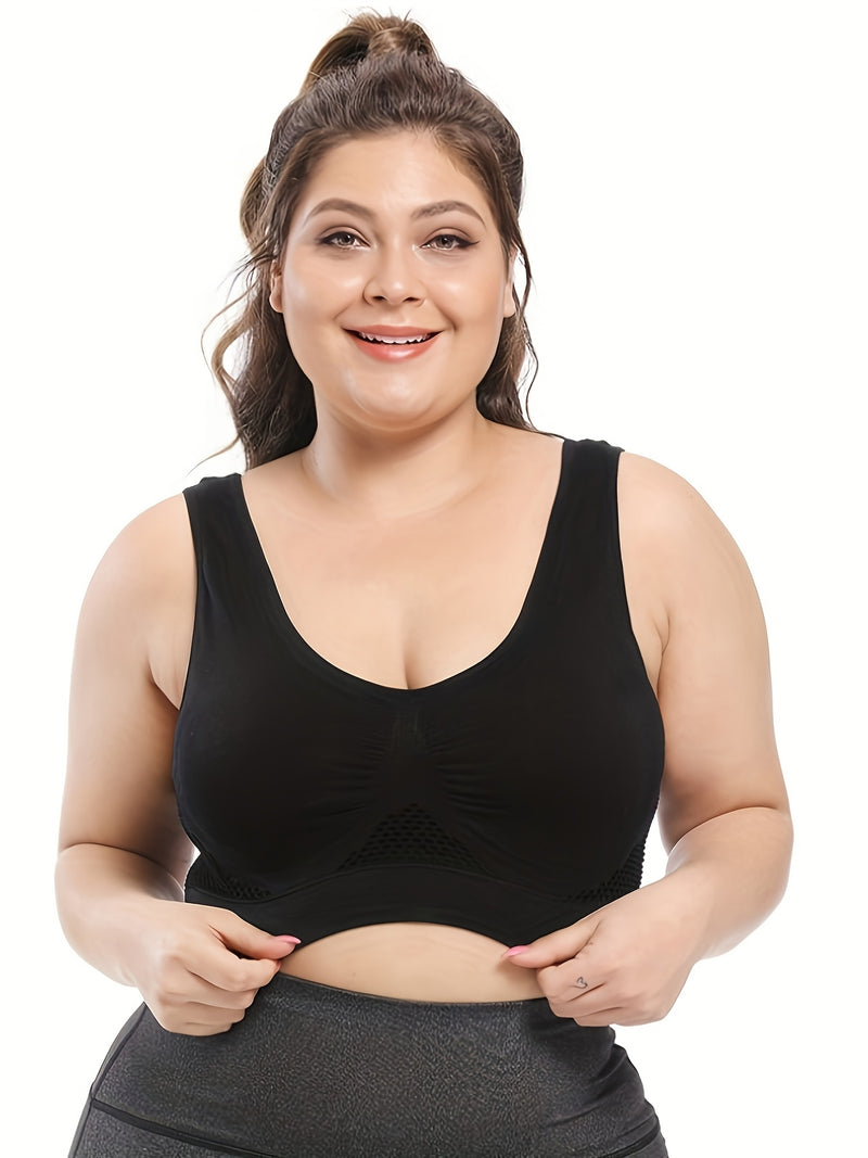 1pc, Esselegance, Sports Bra, Vest, No Rims, with Chest Pads, Mesh, Breathable, High Elasticity, Yoga, Running