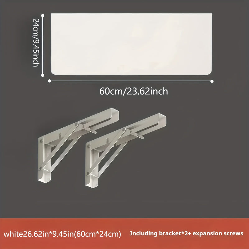 Space-Saving White Wooden Wall-Mounted Folding Desk - Adjustable & Foldable Computer Monitor and Laptop Stand with Cork Material, Ideal for Home & Office Organization, Perfect for Kitchen, Dorms