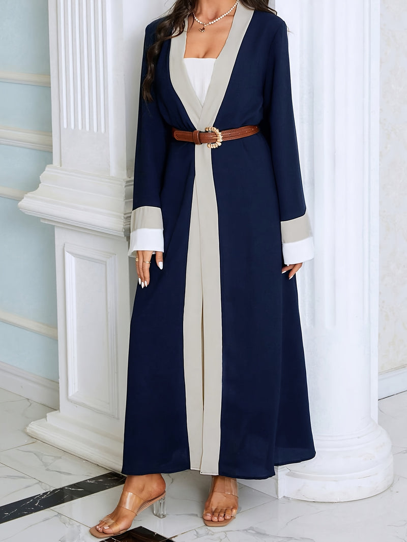 Cozy Comfort, Elegant Black and Cream Long Robe with Ruffle Sleeves - Polyester, Machine Washable, Casual Style for Women - Perfect for Spring/Summer/Fall