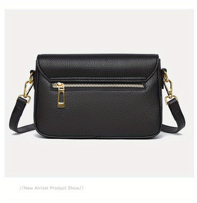 1pc Women's Top-Grain Cowhide Leather Crossbody Bag - Minimalist Square Design with Golden-Tone Hardware, Adjustable Strap & Zipper Closure, Beige/Tan/Black/Green - Casual Everyday Purse for Commuting, Work & Travel, Durable