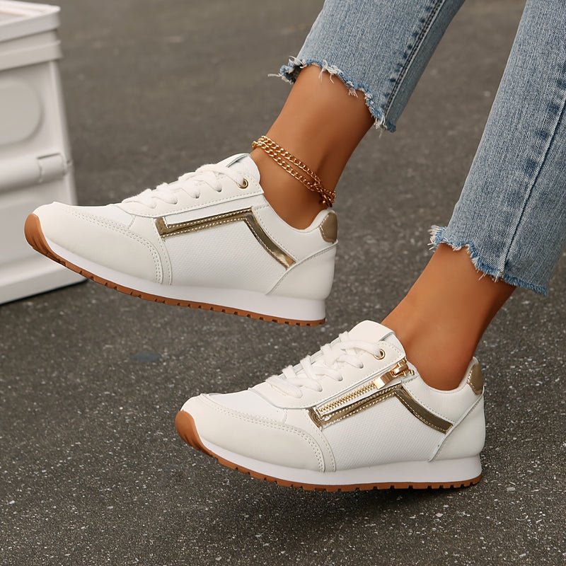 YMM980-91 Platinum Edge Zipper Fashion College Style Trendy Lace-Up Comfortable Lightweight Breathable Soft Versatile Non-Slip Outdoor Hiking Road Running Shoes Casual Sports Footwear