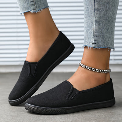 Women's Simple Solid Color Canvas Shoes, Casuals Slip On Outdoor Shoes, Lightweight Low Top Shoes