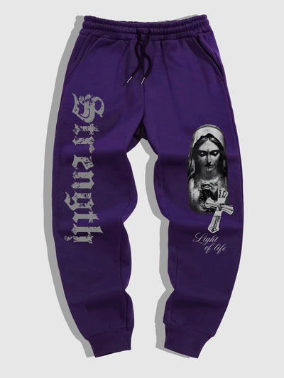 Men'S Casual Sports Joggers with Gothic Print of The Virgin Mary from The Renaissance.