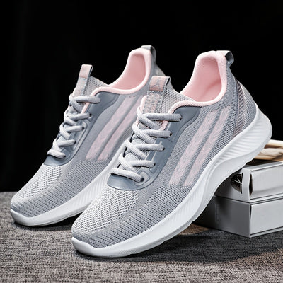 Women's Breathable Mesh Running Shoes, Lightweight Low-Top Casual Sports Sneakers with Lace-Up Closure, Fabric Upper and PU Sole
