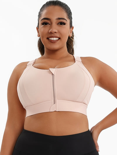 A Women'S Front-Zip Sports Bra, Featuring High Support And Plus Sizes, with Adjustable Straps, Suitable for Yoga, Fitness, And Workouts.
