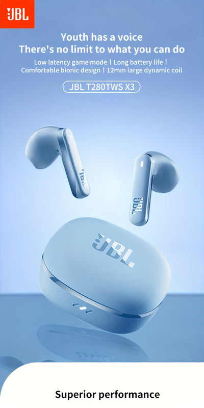 JBL T280TWS X3 Wireless Earbuds with Noise Cancelling, 32H Playtime, Semi-Open Design & Touch Control, -C Charging Case, Wireless Headphones with Dual Noise Isolation Microphones, Compatible with Smartphones, PC, Tablet, Lapt