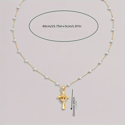 Golden Plated Stainless Steel Chain Golden Plated-Plated Cubic Synthetic Zirconia Cross Pendant Necklace - Retro Design, Stylish and Trendy Minimalist Unisex Necklace for Men and Women, Perfect for Streetwear, Daily Wear, or