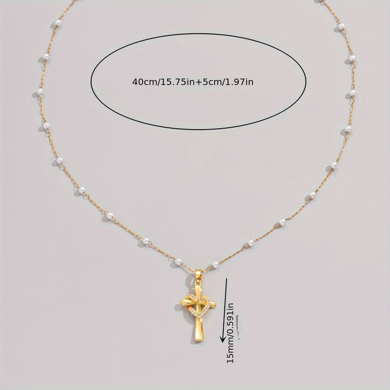 Golden Plated Stainless Steel Chain Golden Plated-Plated Cubic Synthetic Zirconia Cross Pendant Necklace - Retro Design, Stylish and Trendy Minimalist Unisex Necklace for Men and Women, Perfect for Streetwear, Daily Wear, or