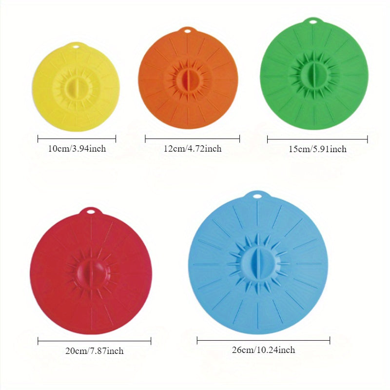 5pcs Silicone Bowl Lids Set - Heat Resistant, Reusable Suction Covers for Bowls, Cups, Plates, Pots, Pans - Food Contact Safe Microwave Splatter Guards, Kitchen Essentials