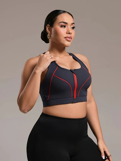 3pcs Women's Plus Size High Support Sports Bras with Front Zipper, Removable Pads - Fashionable Plus Size Casual Sportswear for Women