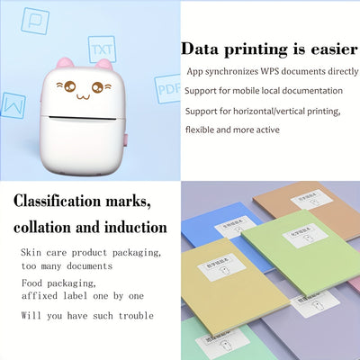 Photo Printer Smart Label Printer Mini Multi-function Portable Photo Printer Sticky Notes Note Code Text List Thermal Printer Ink-free Printer Small Mobile Phone Photo Album Printer