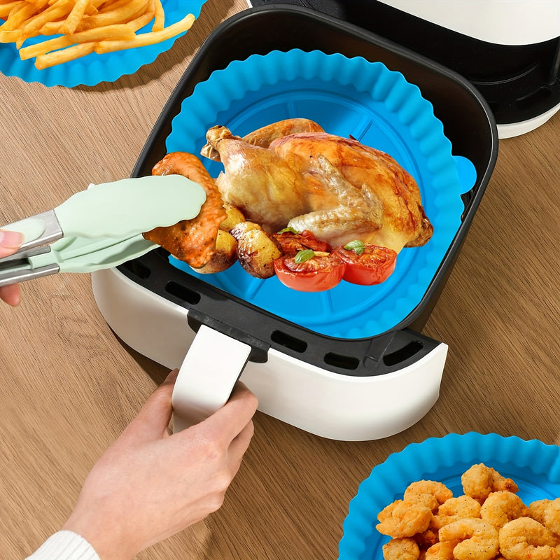 6pcs Silicone Air Fryer Liners - Blue Non-Stick Baking Pans with Scalloped Edges & Perforated Design for Even Heat Distribution, Easy Release, Healthy Oil-Free Cooking - Food-Safe, Reusable, Fits Most Air Fryers, Reusable Kit