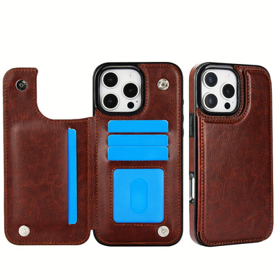 جراب iPhone قابل للطي من الجلد الصناعي عالي الجودة مع فتحات للبطاقات وحامل مقاوم للصدمات متوافق مع موديلات مختلفة بما في ذلك X XR XS Max 11 pro 12 pro 13 pro 14 15 16 SE 6 7 8 plus