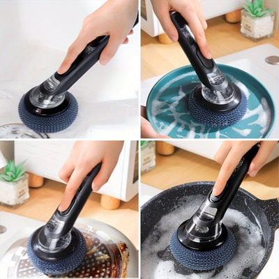 1pc Pot Brush with Handle, Cleaning Brush with Soap Dispenser, Non-Electric Plastic Kitchen Brush for Pans, And Bowls, Easy-To-Clean Steel Wool Brush for Non-Stick Pans And Stove Sink Decontamination