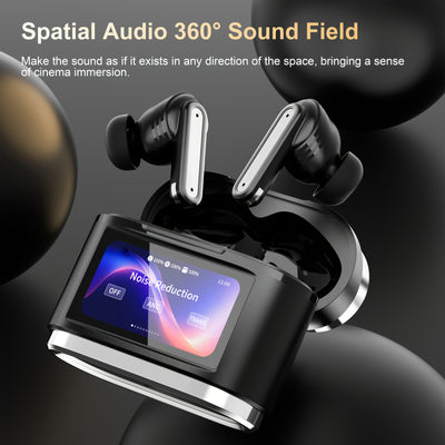 Active Noise-Canceling Headphones with Smart Digital Display Touchscreen, Wireless Earbuds Compatible with iPhone And Android, True Wireless TWS Headphones Featuring Six Microphones for Perfect Calls, Voice Control, Gaming Ti