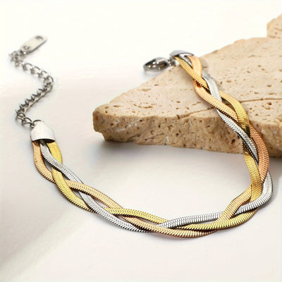 1 Pc Necklace +1 Pc Bracelet Stainless Steel Jewelry Set Vintage Hip Hop Style Personality Female Gift